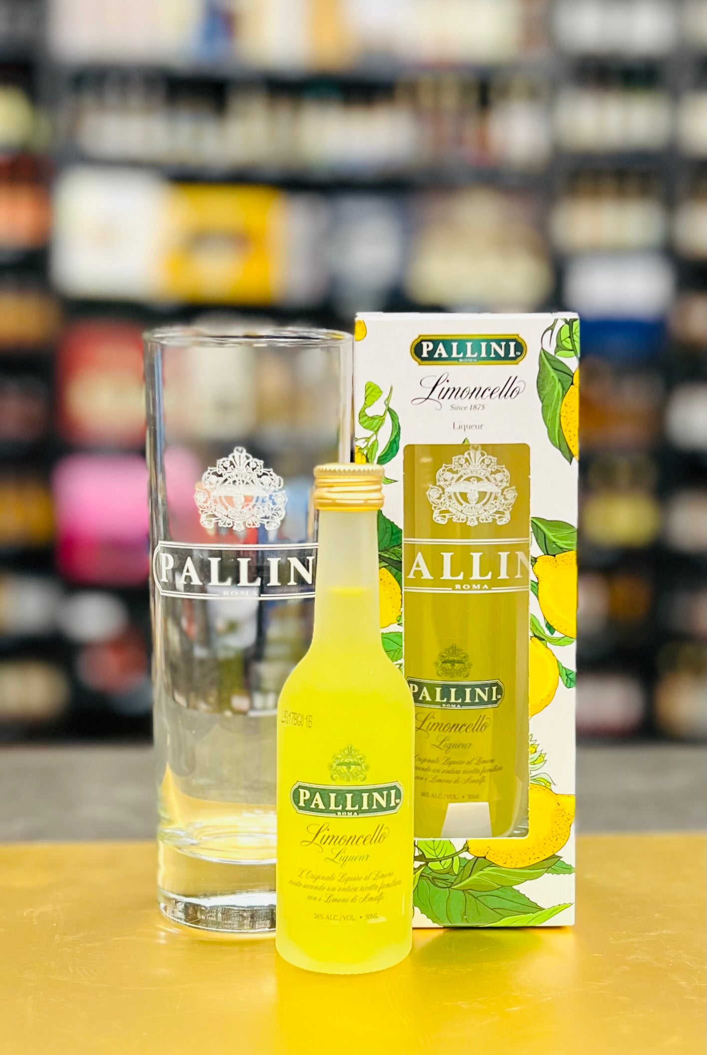 Pallini Limoncello 5cl Gift Pack with pallini branded glass