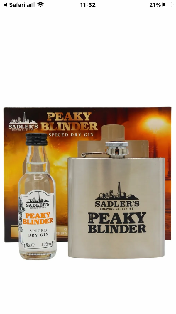 Peaky Blinder Spiced Dry Gin 5cl Miniature with Hip Flask